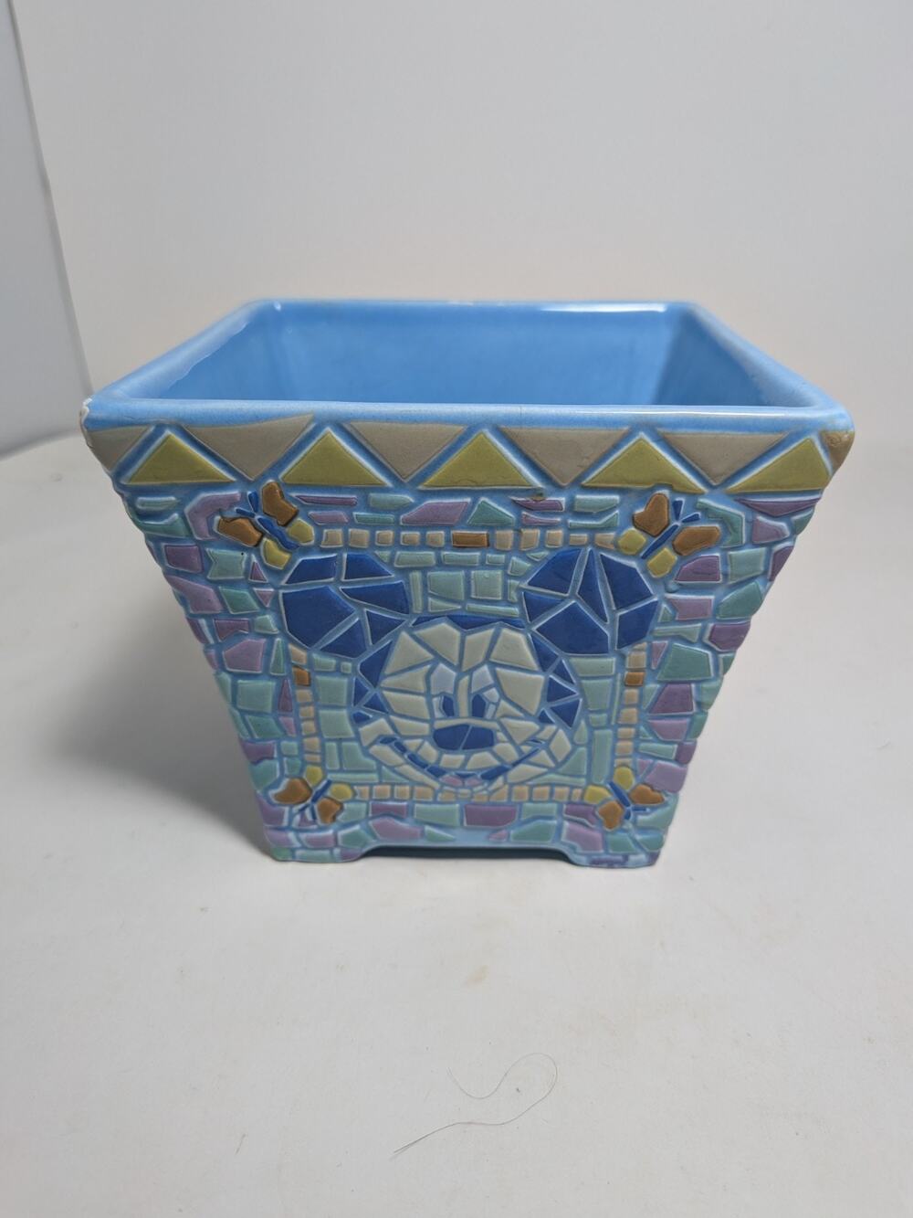 Vintage Disney Ceramic Mickey & Minnie Mouse Mosaic Look Planter (Year 2000)